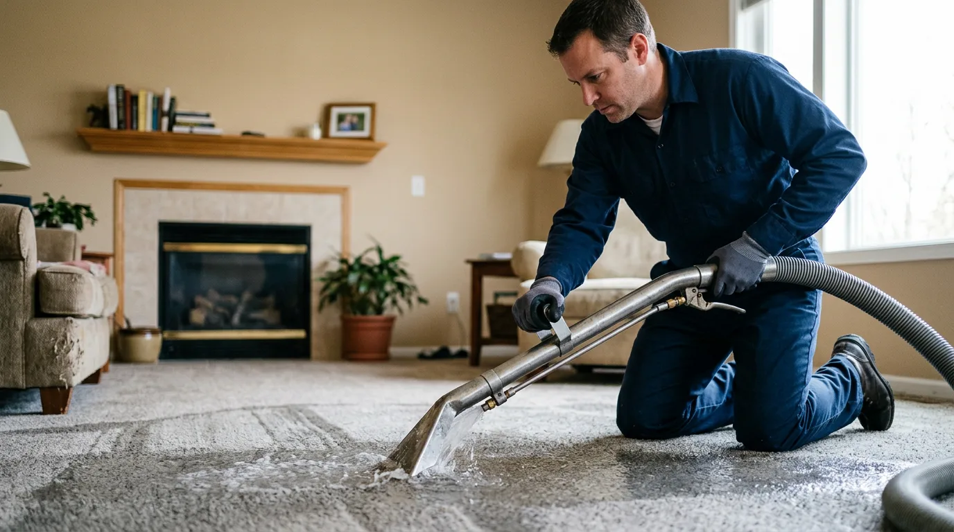 Water damage restoration technician working near Woodhull, IL